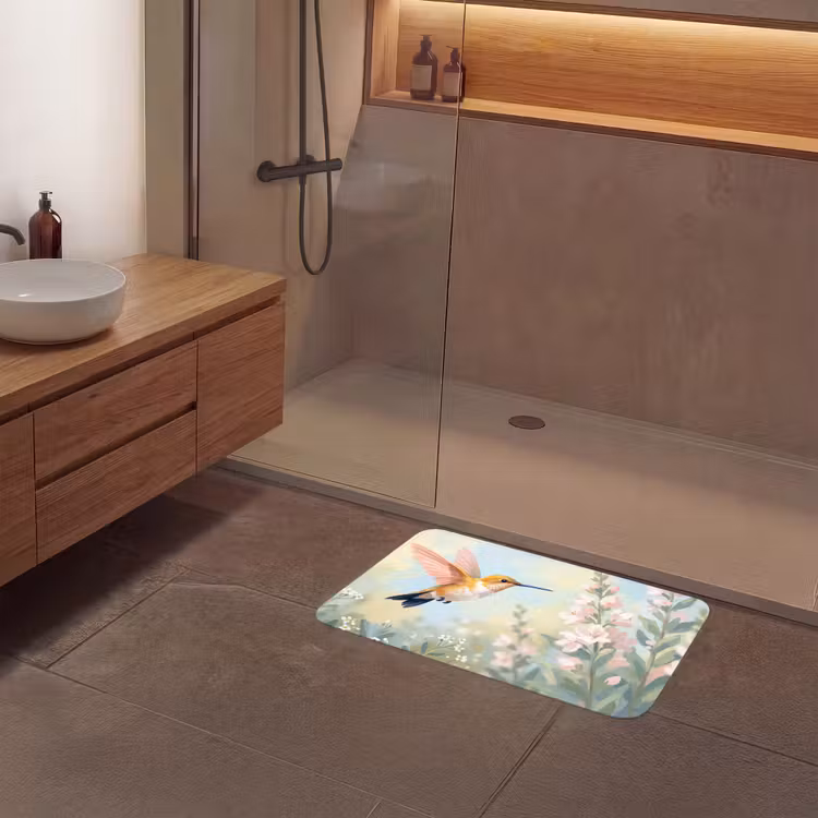 Kolibrie - Illustratie - Kleurrijk Badmat middel -sfeer2