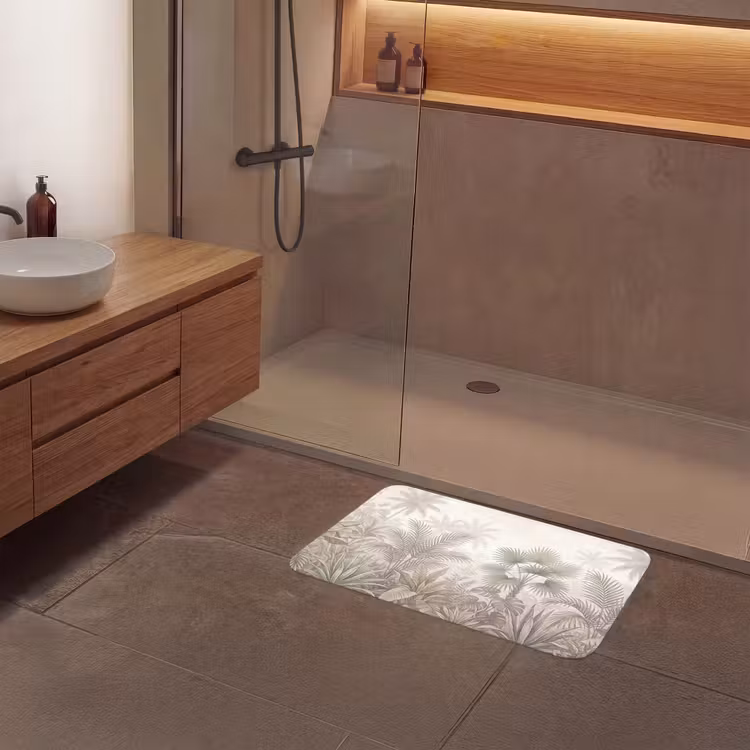 Jungle - Tropisch - Natuur -Vintage - Beige Badmat middel -sfeer2