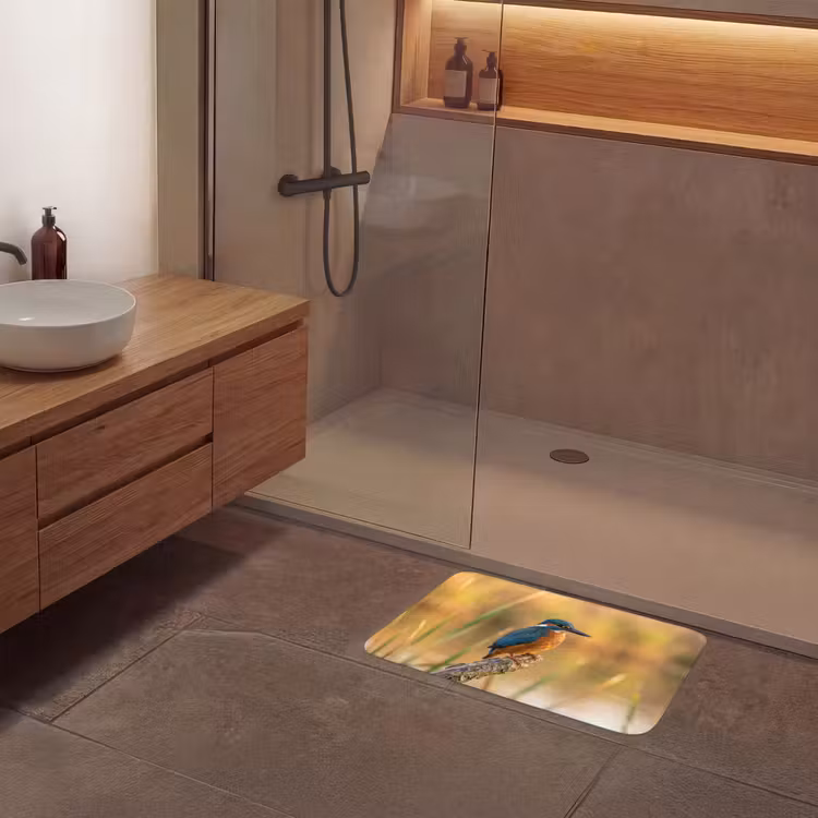 IJsvogel - Tak - Water - Kleurrijk - Levendig Badmat klein -sfeer2