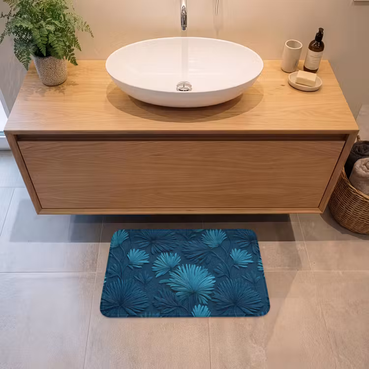 Bladeren - Reliëf - Patroon - Oceaanblauw - Modern Badmat klein 997 -sfeer1