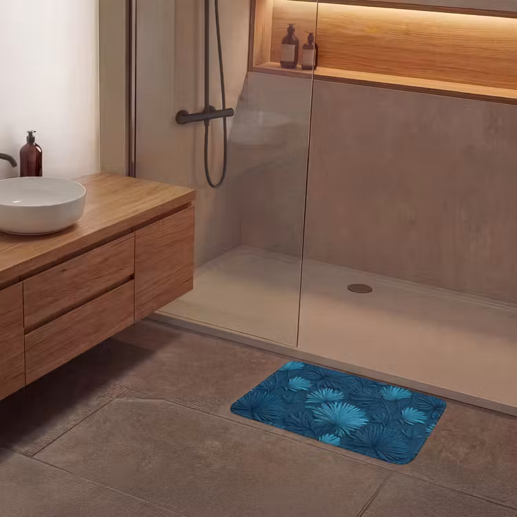 Bladeren - Reliëf - Patroon - Oceaanblauw - Modern Badmat klein 997 -sfeer2