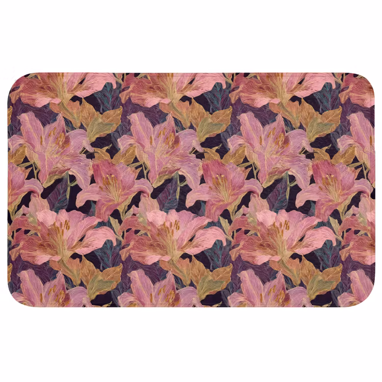 Lelies - Patroon - Roze - Goud Badmat middel 997 -3d