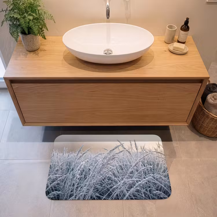 Rijp - Gras - Kristallen - Winter - Minimalistisch Badmat middel -sfeer1