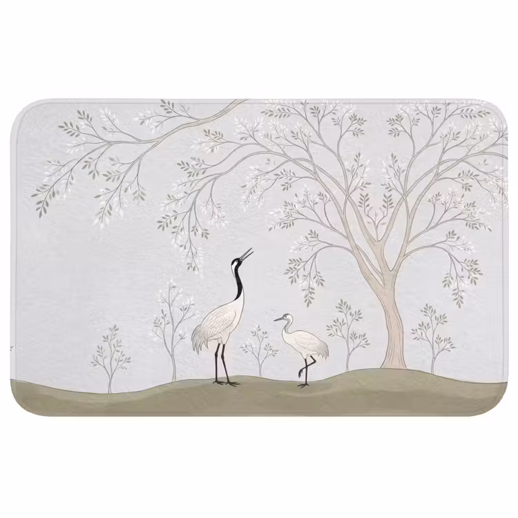 Minimalistisch - Kraanvogels - Blauw Badmat middel -3d