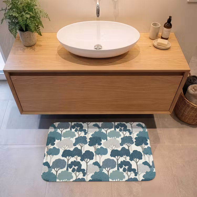 Modern - Bomen - Bos - Patroon - Blauw Badmat klein 997 -sfeer1