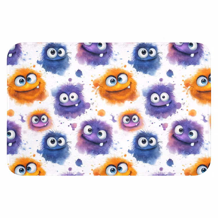 Monstertjes - Aquarel - Kleurrijk Badmat klein 997 -3d