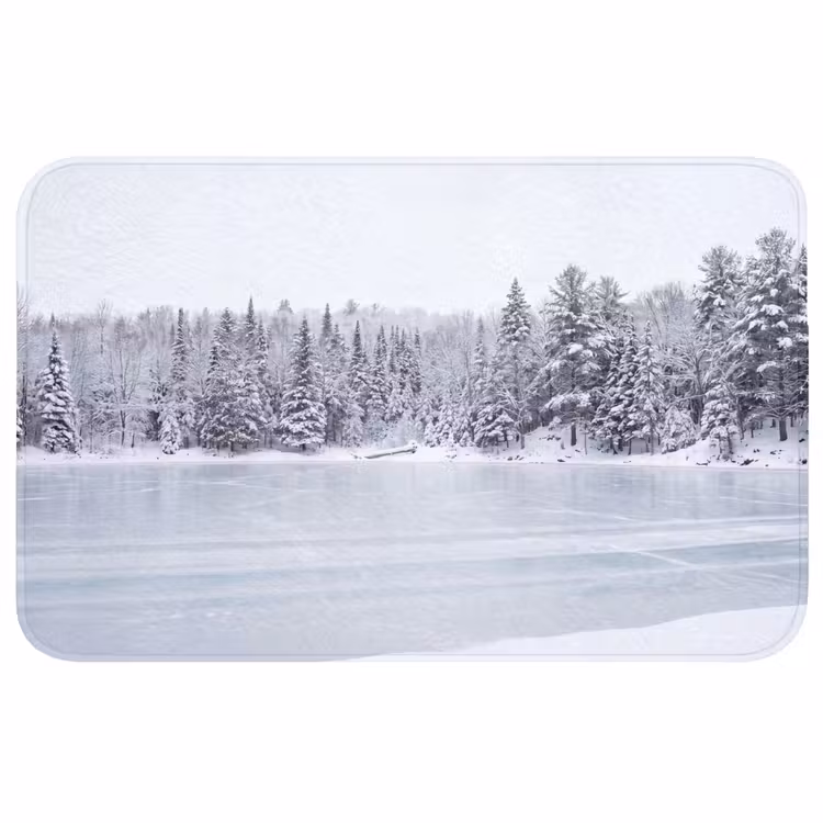 Meer - Dennen - IJs - Winter - Rustgevend Badmat middel -3d
