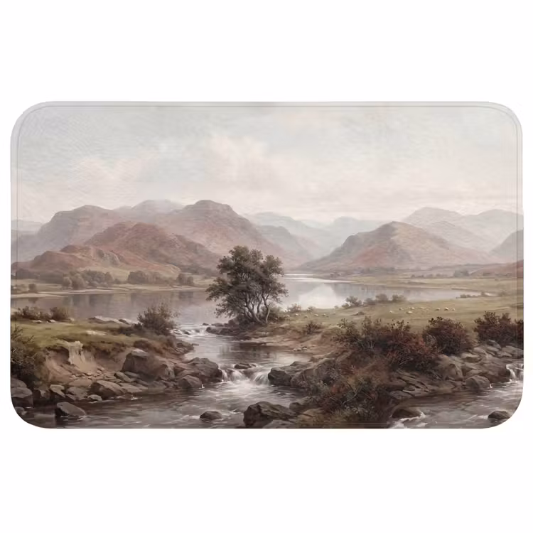Berglandschap - Meer - Bergen - Vallei - Klassiek Badmat middel -3d