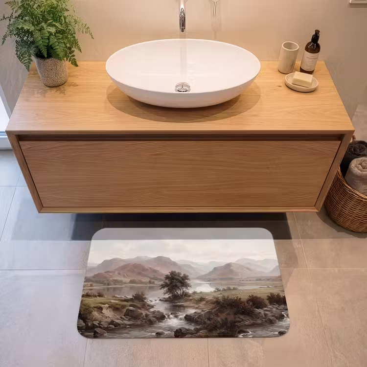 Berglandschap - Meer - Bergen - Vallei - Klassiek Badmat middel -sfeer1