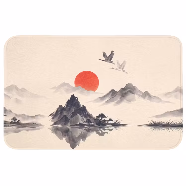 Oosters - Kraanvogels - Landschap Badmat middel -3d