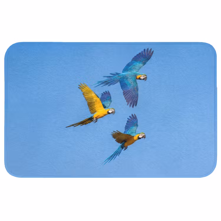 Papagaai - Vliegen - Blauw - Geel Badmat klein -3d