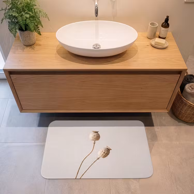 Papaverbollen - Droogbloemen - Minimalistisch - Beige - Rustig Badmat middel -sfeer1
