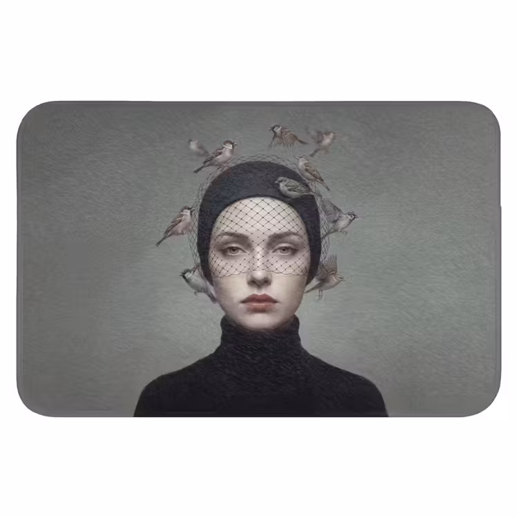 Portret - Vogels - Zwart Badmat klein -3d