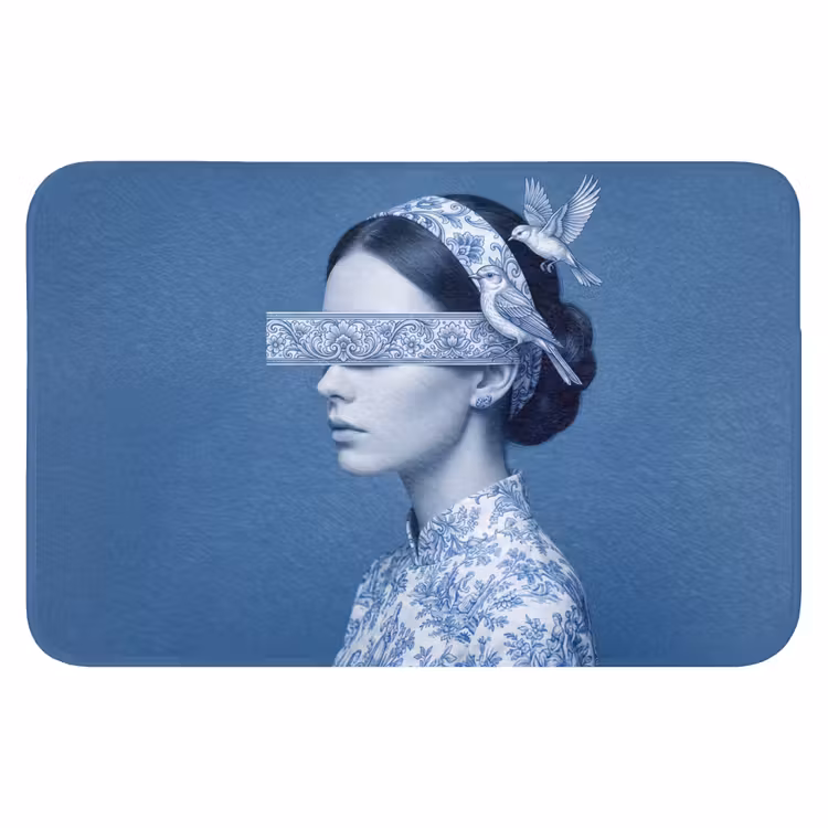 Portret - Klassiek - Wit - Blauw Badmat klein -3d