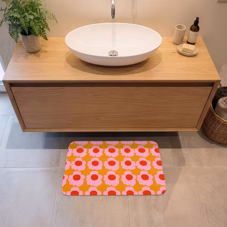 Retro - Bloemen - Roze Badmat klein 997 -sfeer1