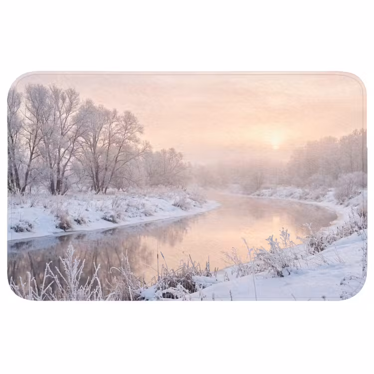 Rivier - Winter - Landschap - Sneeuw - Zonsopgang Badmat middel -3d