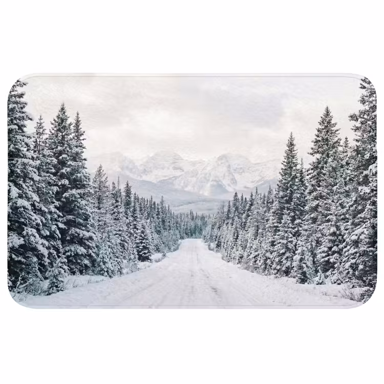 Weg - Sneeuw - Naaldbos - Winter - Avontuurlijk Badmat middel -3d