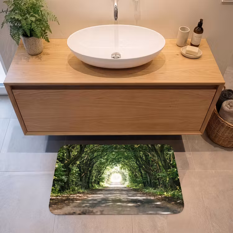 Weg - Bomen - Natuur - Groen Badmat middel -sfeer1