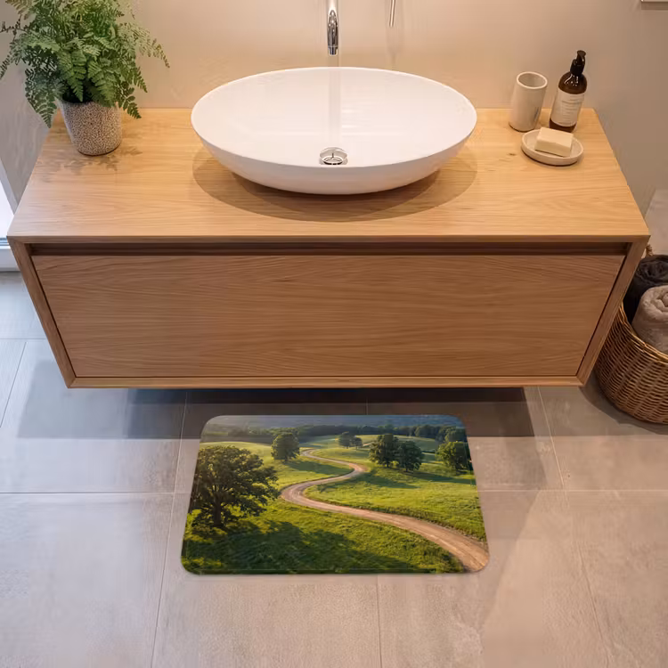 Weg - Weide - Natuur - Groen Badmat klein -sfeer1