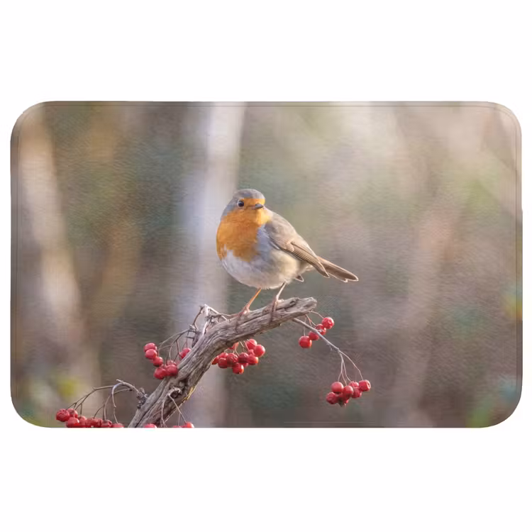 Roodborst - Tak - Bessen - Natuur Badmat middel -3d