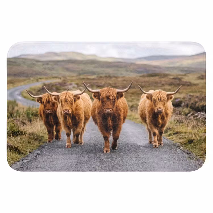 Schotse Hooglanders - Weg - Landschap - Kudde Badmat klein -3d