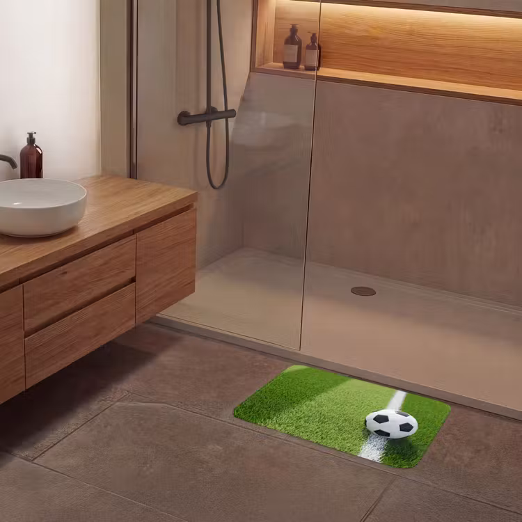 Voetbal - Grasveld - Sport - Groen Badmat klein -sfeer2