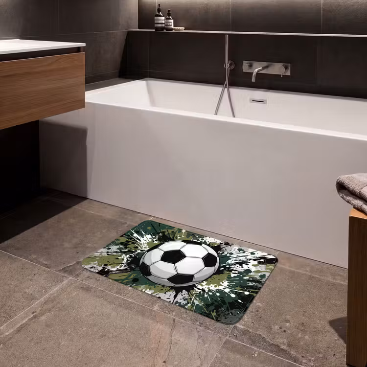 Voetbal - Verf - Spetters - Groen Badmat klein -sfeer3