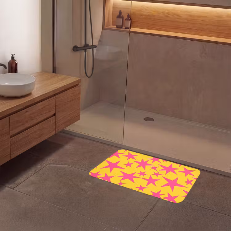 Sterren - Patroon - Roze - Geel Badmat middel 997 -sfeer2