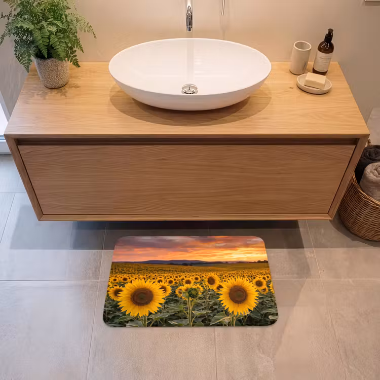 Zonnebloemen - Heuvellandschap - Geel Badmat klein -sfeer1