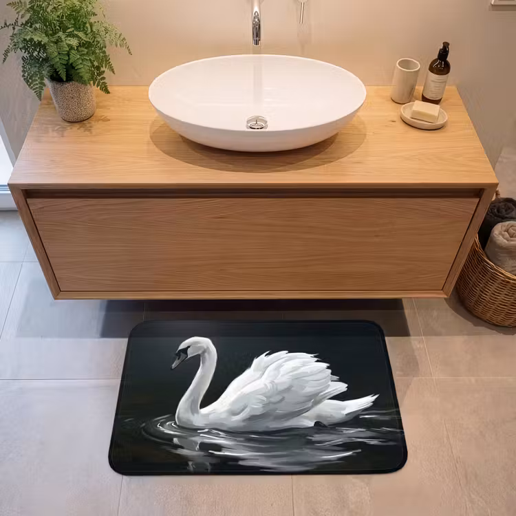 Zwaan - Water - Natuur - Realistisch - Wit Badmat middel -sfeer1