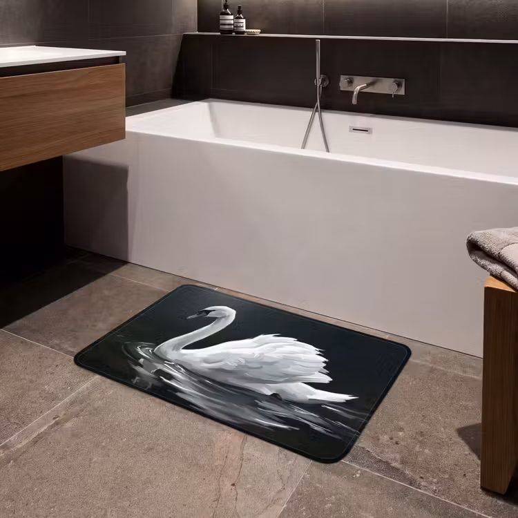Zwaan - Water - Natuur - Realistisch - Wit Badmat middel -sfeer3