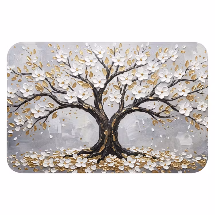 Boom - Bloemen - Natuur - Abstract - Wit Badmat klein -3d