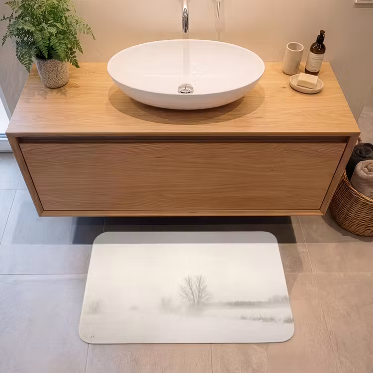 Boom - Mist - Sneeuw - Winter - Minimalistisch Badmat middel -sfeer1