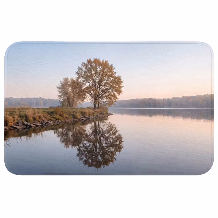 Bomen - Reflectie - Water - Zonsopgang - Serene Badmat middel -3d