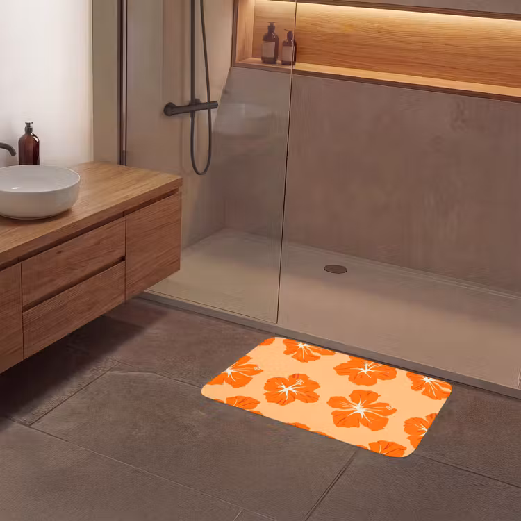 Tropisch - Hibiscus - Oranje Badmat middel 997 -sfeer2