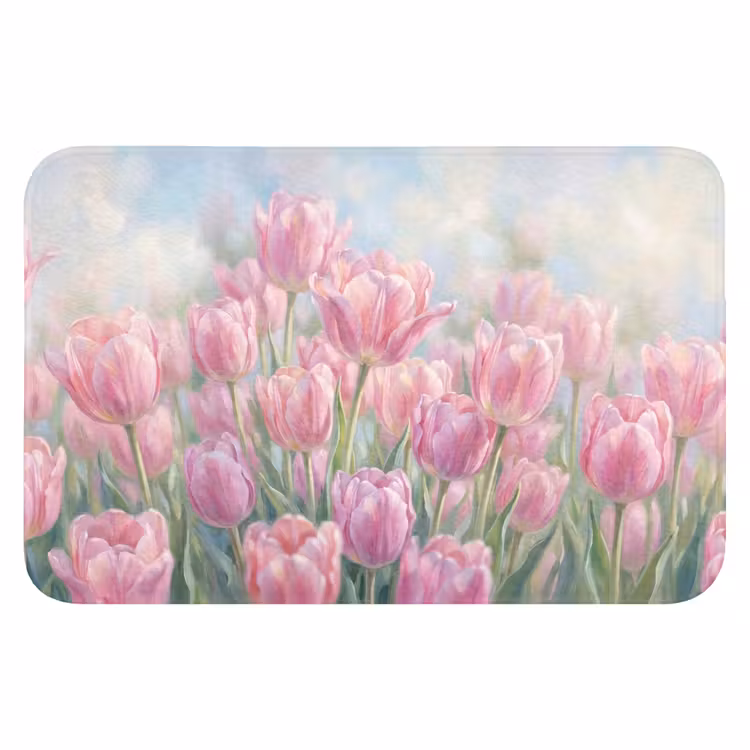 Tulpen - Veld - Lente - Roze Badmat klein -3d