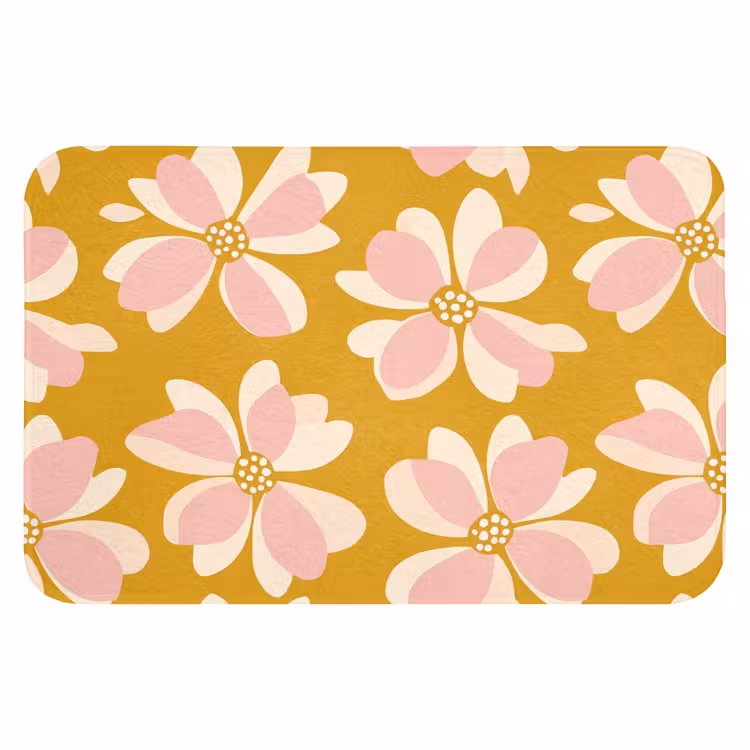 Vintage - Bloemen - Okergeel Badmat klein 997 -3d