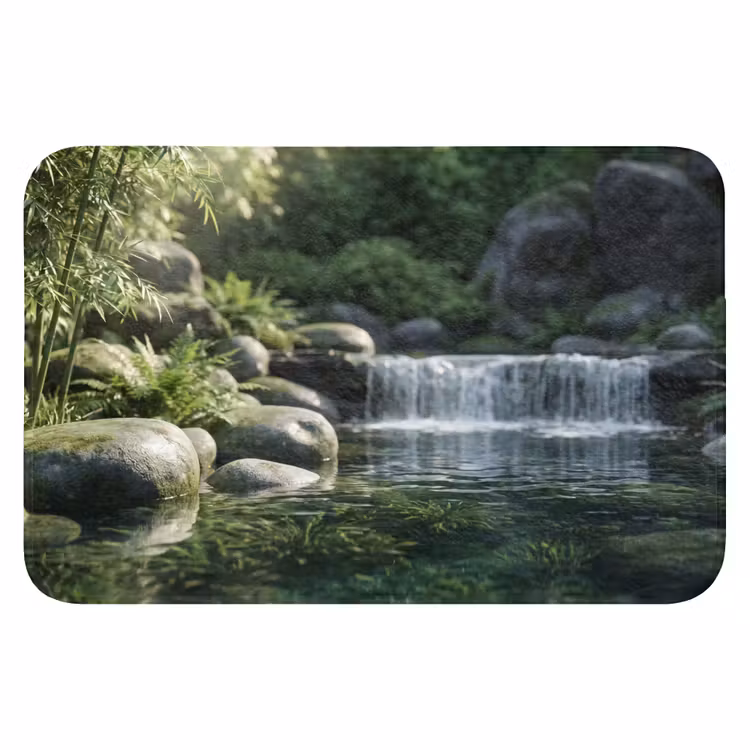 Beek - Waterval - Natuur - Groen Badmat klein -3d