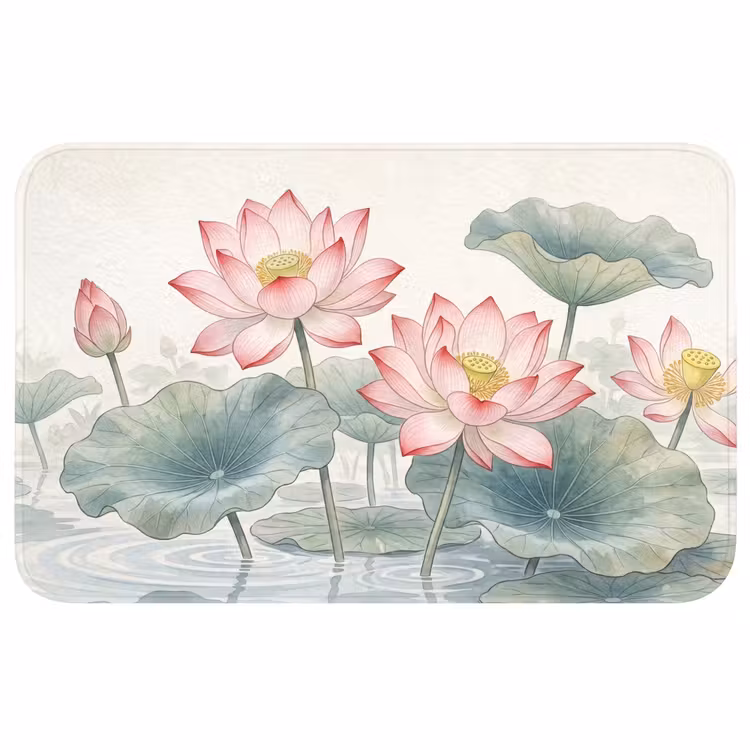 Aquarel - Lotusbloemen - Kleurrijk Badmat middel -3d