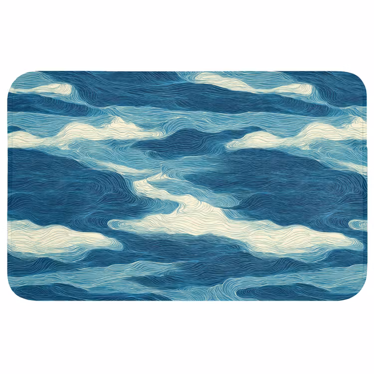 Golven - Abstract - Patroon - Blauw - Wit Badmat klein 997 -3d