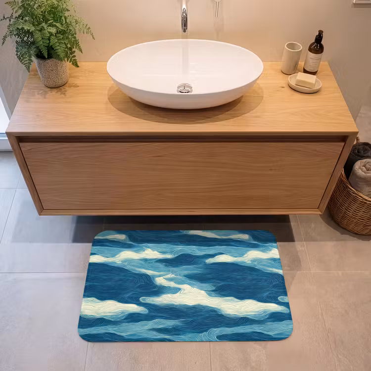 Golven - Abstract - Patroon - Blauw - Wit Badmat klein 997 -sfeer1