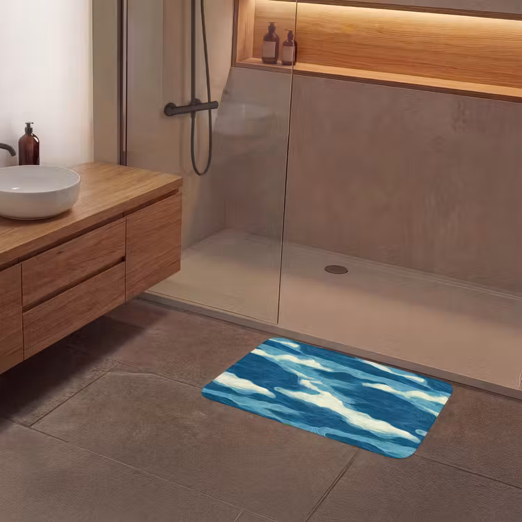 Golven - Abstract - Patroon - Blauw - Wit Badmat klein 997 -sfeer2