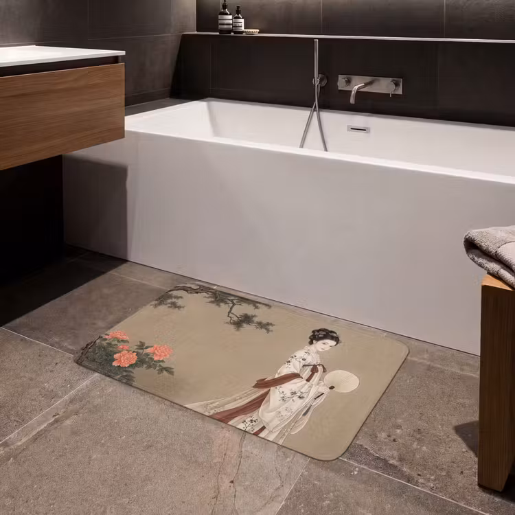 Vrouw - Azië - Kunst - Beige Badmat middel -sfeer3