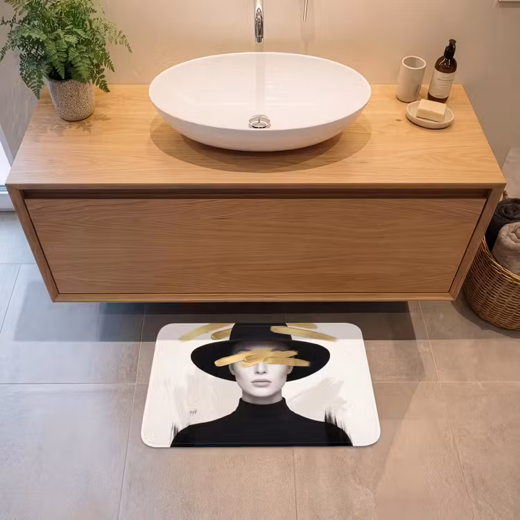 Vrouw - Portret - Modern - Goud - Kunst Badmat klein -sfeer1