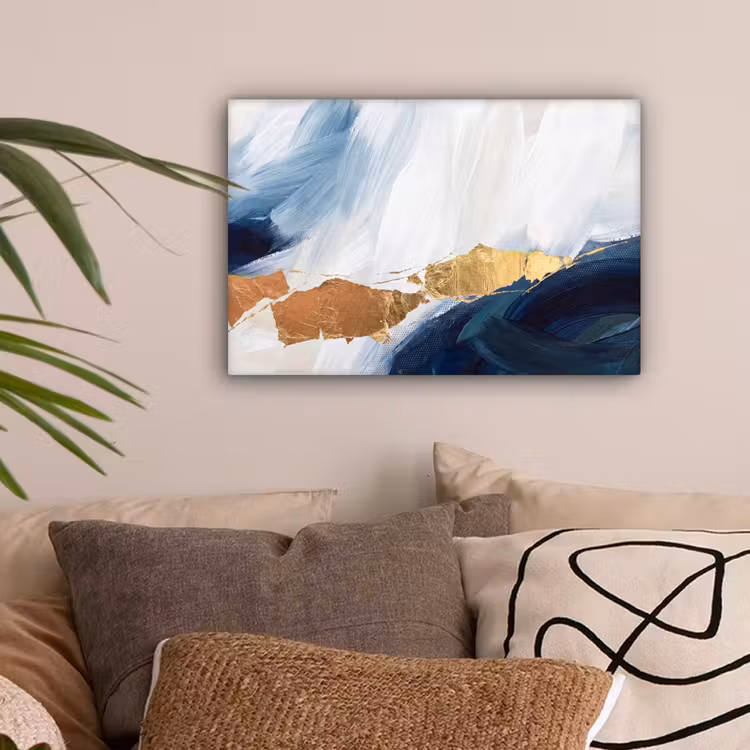Abstract - Acryl - Blauw - Goud - Elegant canvas 2cm klein -sfeer1