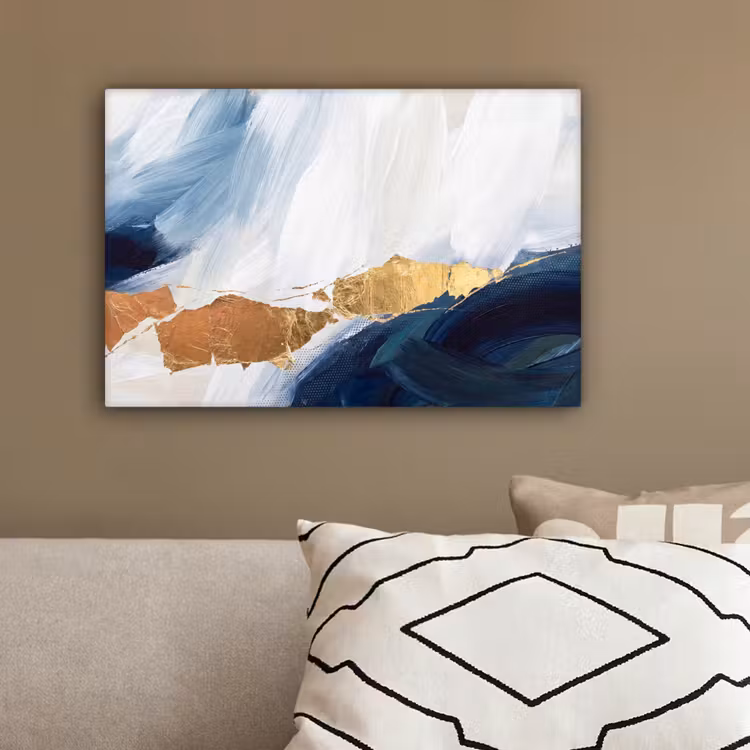Abstract - Acryl - Blauw - Goud - Elegant canvas 2cm klein -sfeer3