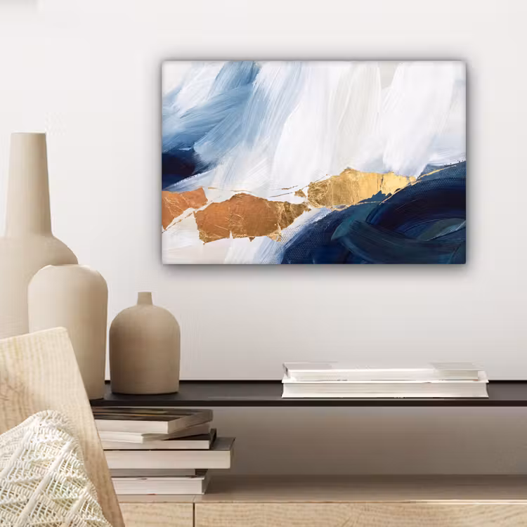 Abstract - Acryl - Blauw - Goud - Elegant canvas 2cm klein -sfeer6