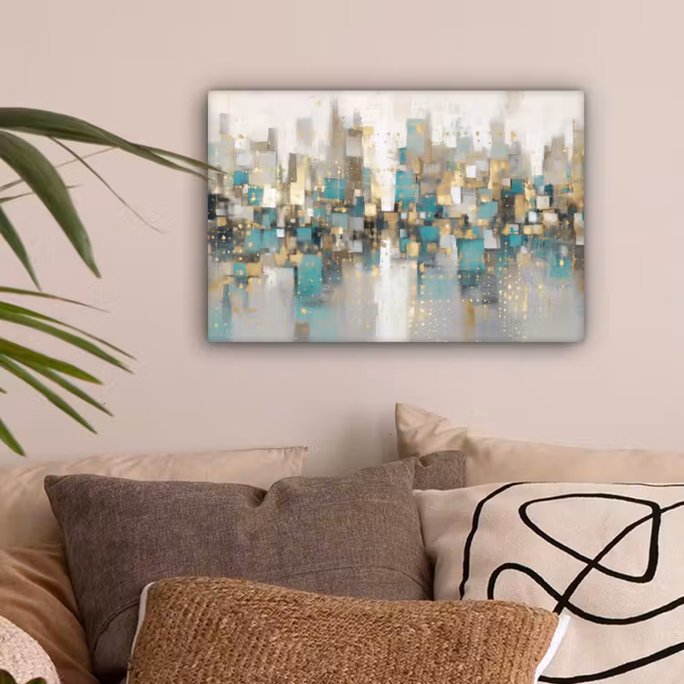 Abstract - Blokken - Goud - Skyline canvas 2cm klein -sfeer1