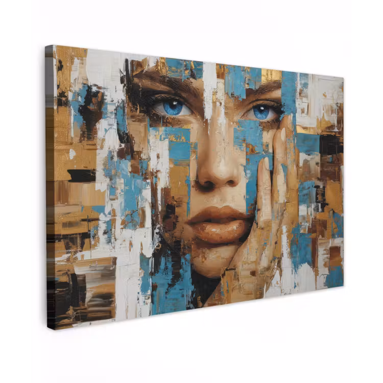 Abstract - Penseelstreken - Blauw - Gezicht canvas 2cm klein -z3d