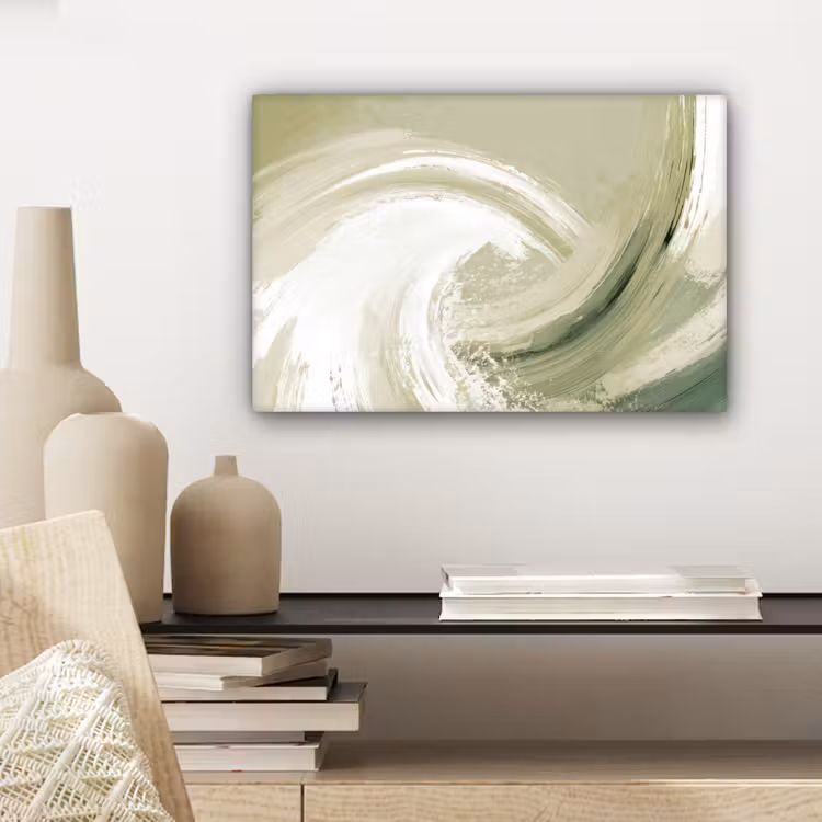 Abstract - Penseelstreken - Golven - Groen canvas 2cm klein -sfeer6